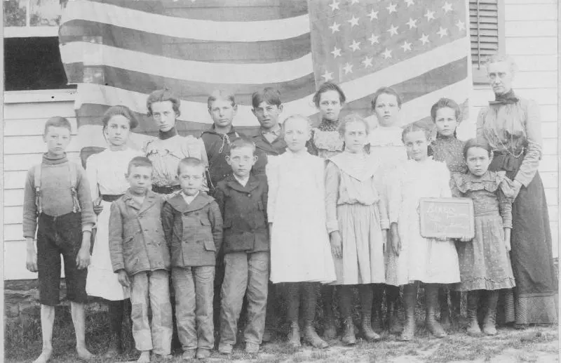 Blue School 1901, teacher Ms. Mary Fieldhouse (Princeville Heritage Museum)