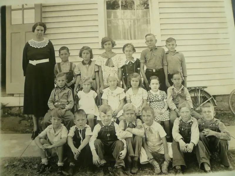 Trivoli School built in 1885 and moved to the N.E. corner of the school lot in 1953. It was later torn down.