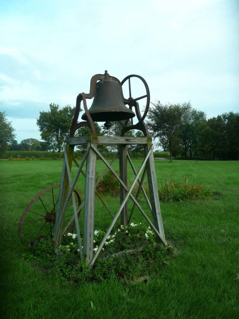 School Bell from Rosefield Center School proudly displayed in the yard of George Cusack, former student at Rosefield