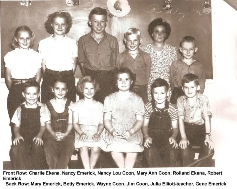 Radley School, District #16, 1946, with teacher Julia Elliott