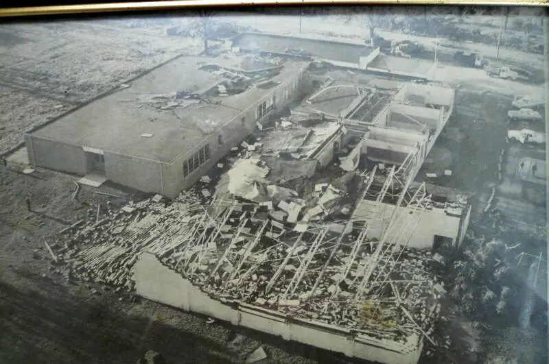 Tornado damage at Norwood School, September 1965